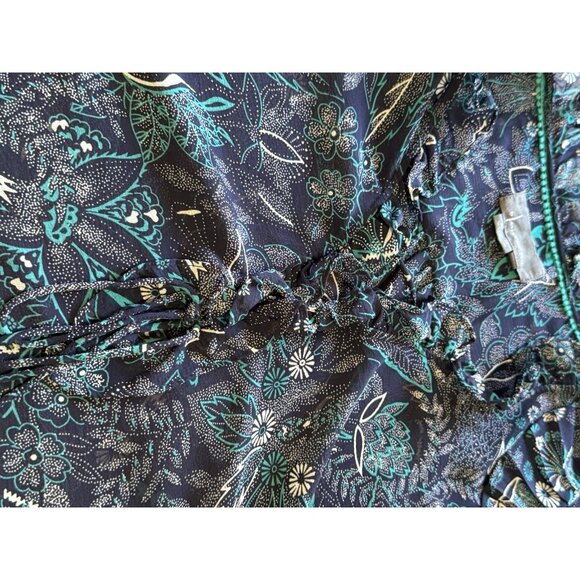 Anthropologie Maeve Floral Button Up Blouse Boho Size L Pleated Ruffles Peasant - Picture 5 of 13